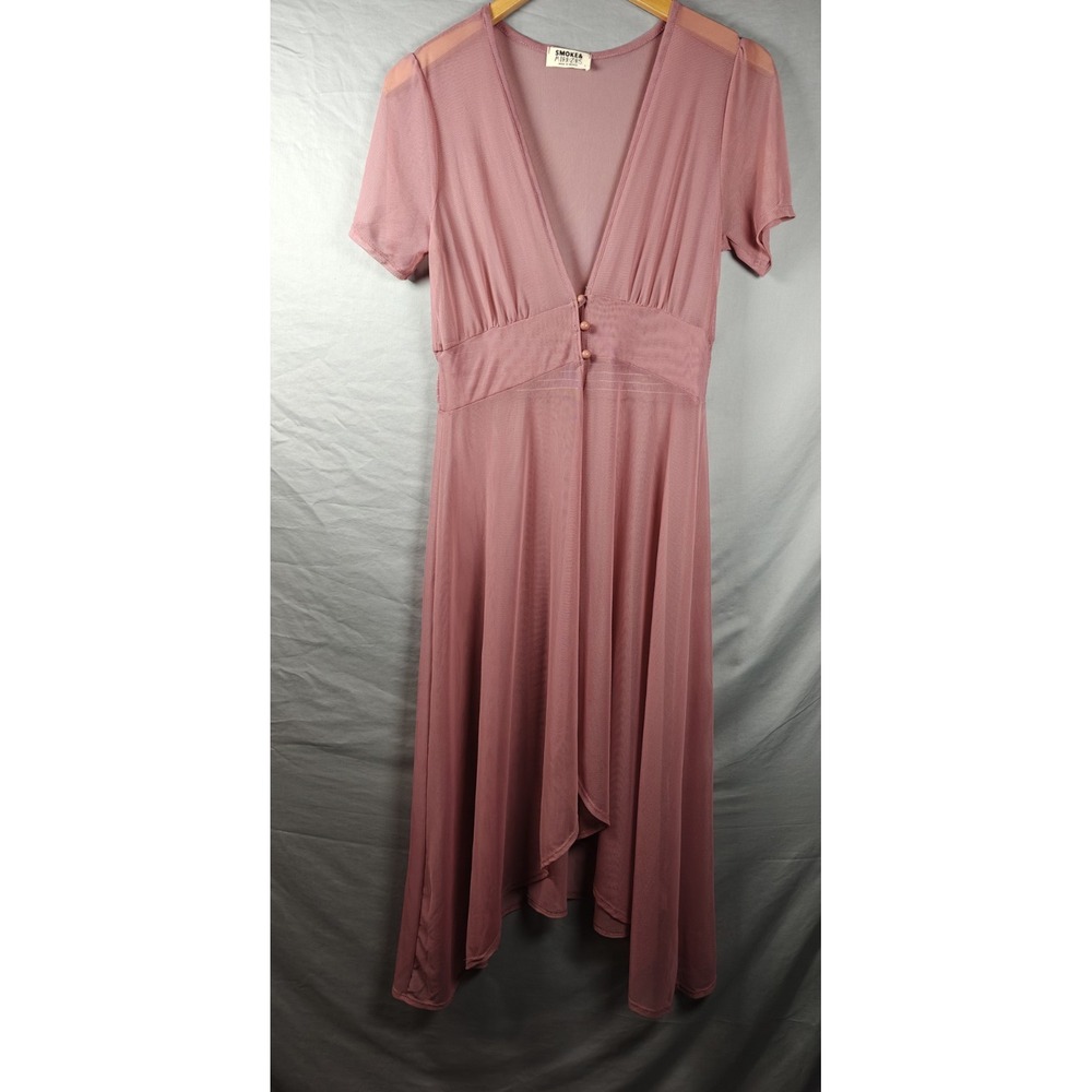 Smoke and mirrors Dusty‎ Rose Sheer 3 Button Duster Over Dress Large Stretch